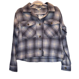 New Beach Lunch Lounge Purple Buttoned Plaid Flannel Shirt Jacket Shacket Sz XS